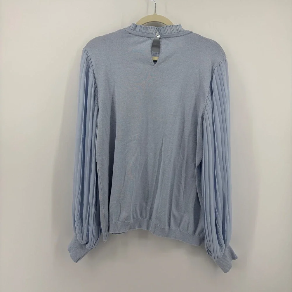 Adrianna Papell Womens XL Blue Pleated Chiffon Sleeve Knit Sweater Office Casual - Picture 2 of 6
